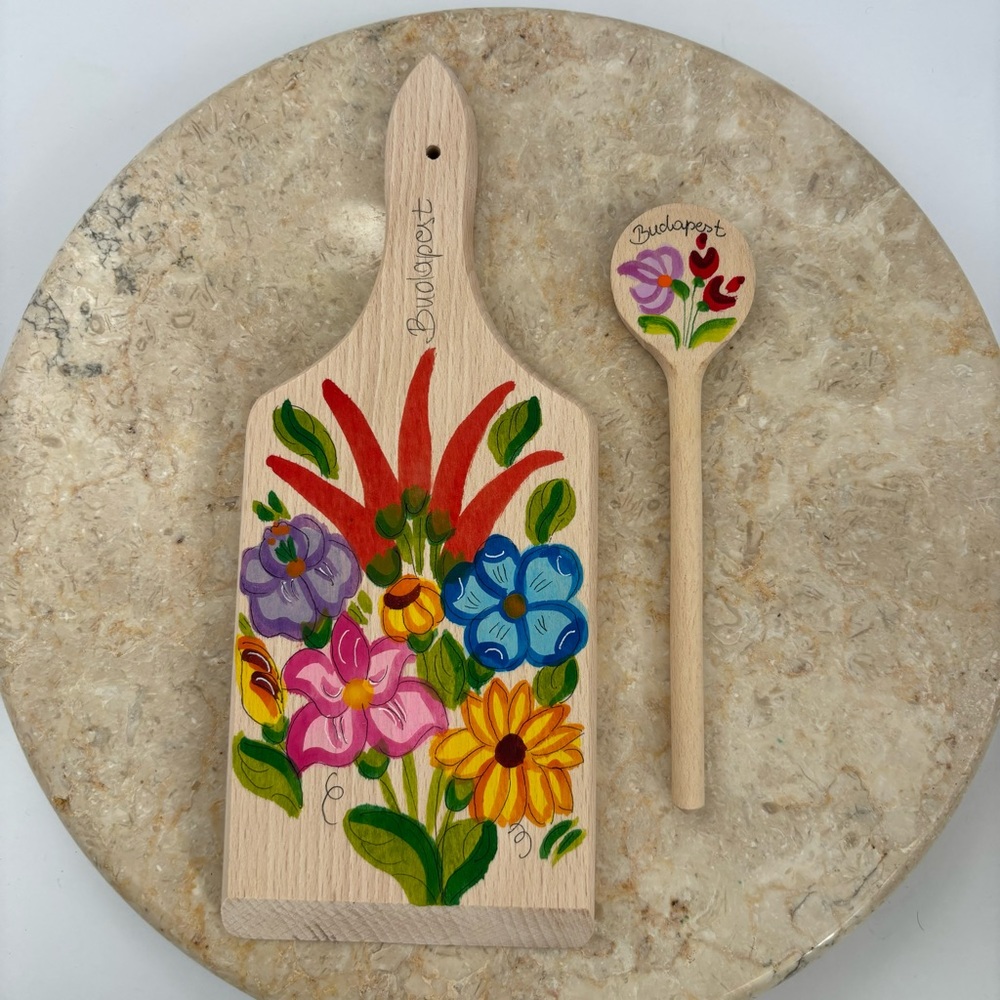 Hand-painted Decorative Cutting Board Colorful Floral Made in Budapest,‎ Hungary